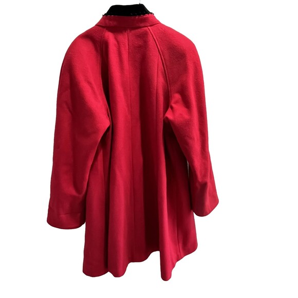 Vintage 90s Worthington Red 100% Wool Swing Coat 16 Velvet Trim Grandmacore - Picture 2 of 3